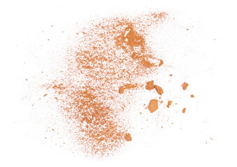 Fototapeta na wymiar Red brick dust scattered, explosion isolated on white background, clipping path, top view