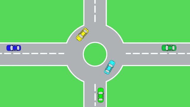 Movement within a roundabout in right-hand traffic (animation, seamless loop)