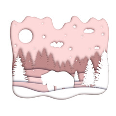 Bears in forest in the winter season with trees and snow as Paper art and digital craft style concept. vector illustration