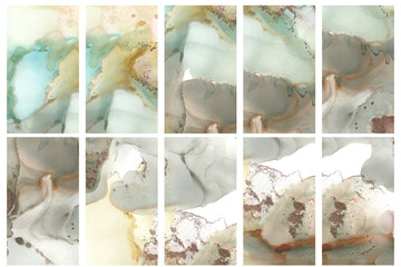 10 Marble Social Media Backgrounds. Alcohol Ink Hand Painted Templates.