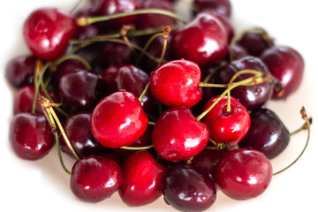 Obraz na płótnie Canvas Fresh, ripe cherries. Close-up. Vegan breakfast. Healthy eating.