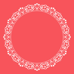 Decorative frame Elegant vector element for design in Eastern style, place for text. Floral pink and white border. Lace illustration for invitations and greeting cards