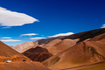 Landscape, mountain cars, road and sky