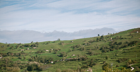 Fototapeta premium Cantabrian hills and rural landscape of farmland.
