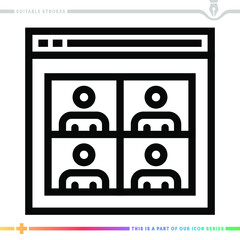 Line icon for video conferencing illustrations with editable strokes. This vector graphic has customizable stroke width.