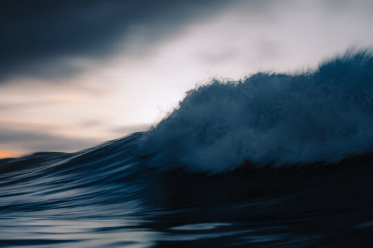 Wave breaking on a beach in Canary Islands with long exposure