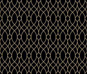 Fototapeta premium The geometric pattern with wavy lines. Seamless vector background. Gold and black texture. Simple lattice graphic design