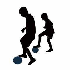 boys playing football, silhouette vector