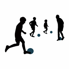 boys playing football, silhouette vector