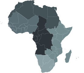 Gray Map of regions of Africa