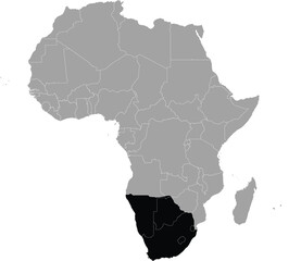 vector illustration of Black map of countries of South region of Africa inside gray map of Africa