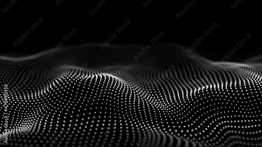 Leinwandbilder Abstract white background of points. Falling cyber particles. Big data stream. Wave of particles. Seamless loop. 3d rendering