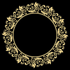 Decorative frame Elegant vector element for design in Eastern style, place for text. Floral golden and black border. Lace illustration for invitations and greeting cards