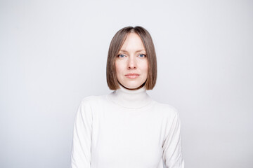 portrait of young woman isolated on white, copy space