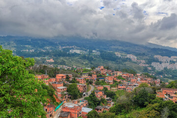 LATAM. Columbia, sityscape of Medellin. San Javier is a residential area, occupying a hilly sprawl at the western edge of Medellín. It is one of the most densely populated parts of the city