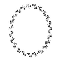 oval shaped black frame made of plants on white isolated background