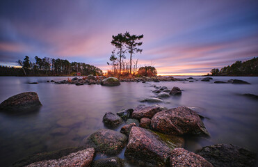 long exposure sunset at the beach