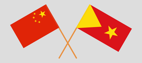 Crossed flags of China and Tigray. Official colors. Correct proportion