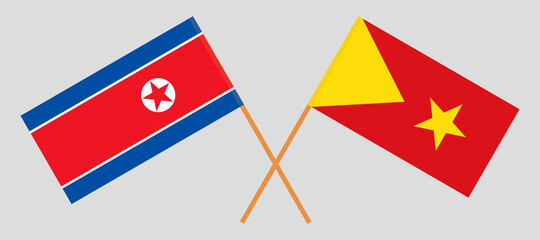 Crossed flags of North Korea and Tigray. Official colors. Correct proportion