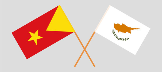 Crossed flags of Tigray and Cyprus. Official colors. Correct proportion