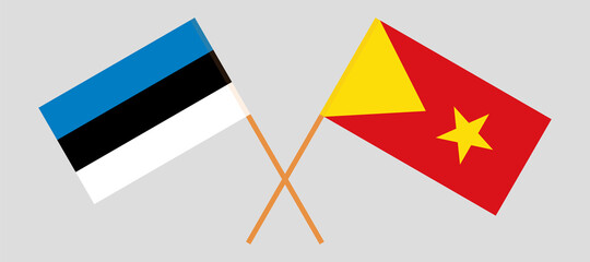 Fototapeta na wymiar Crossed flags of Estonia and Tigray. Official colors. Correct proportion