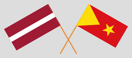 Crossed flags of Latvia and Tigray. Official colors. Correct proportion