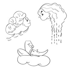 cloud concept. Doodle style clouds vector. Coloring pages