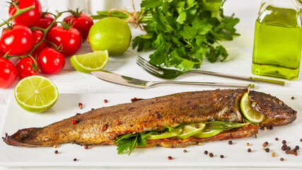 whole trout fish baked in an oven