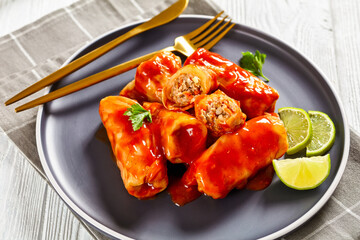 cabbage rolls filling with minced meat and rice
