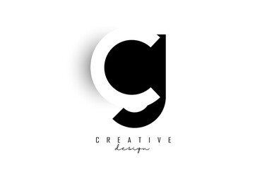 Letters CJ Logo with black and white negative space design. Letters C and j with geometric typography.