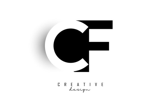 Letters CF Logo with black and white negative space design. Letters C and F with geometric typography.