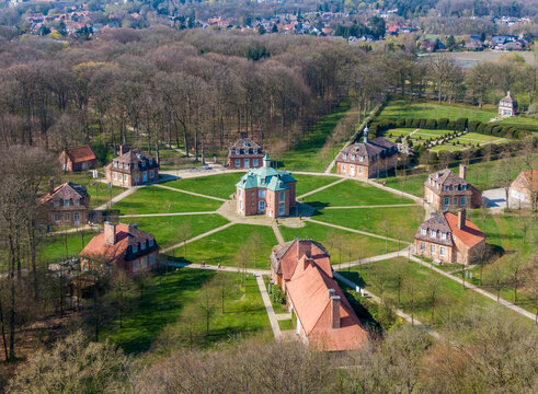 Aerial view of Clemenswerth Palace the hunting complex in Emsland district in Germany