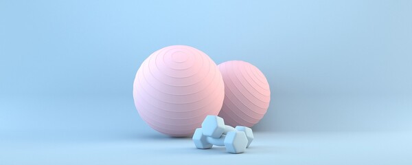 Pilates balls and dumbbells 3D