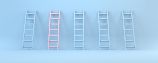One pink ladder and four blue 3D © djmilic