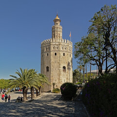 Fototapeta na wymiar Torre del Oro, historical dodecagonecal military watchtower in Seville, Spain, along Guadalquivir river