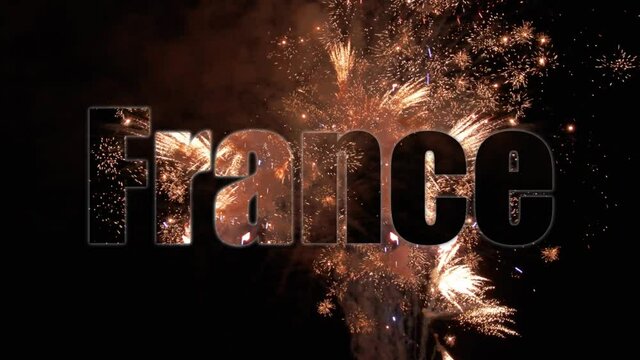 France. Celebrate. Screensaver for video with fireworks on background. Intro