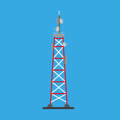 Cell tower icon on blue background