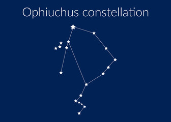 Ophiuchus zodiac constellation sign with stars on blue background of cosmic sky