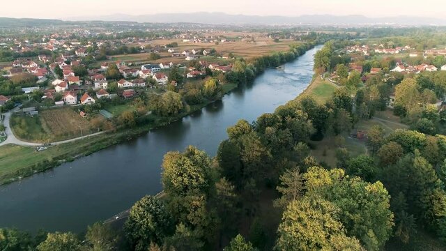 River Ibar in Mataruska banja Serbia Houses around Aerial drone shot