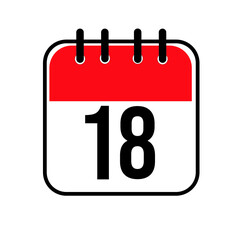 Fototapeta premium Calendar day 18. Number eighteen on a white paper with red border on white background. Vector ilustration.