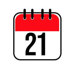 Fototapeta premium Calendar day 21. Number twenty one on a white paper with red border on white background. Vector ilustration.
