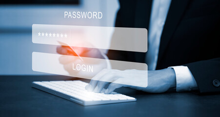 Security password login online concept  Hands typing and entering username and password of social...