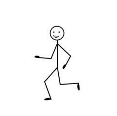 pictogram figure of a man running, stick man smiling and running isolated on a white background
