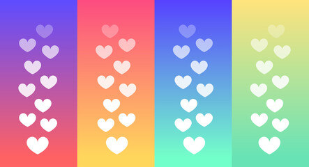 Set of colorful flying hearts for live stream on transparent background using trend gradient colors. Social media concept. Vector illustration
