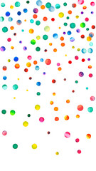 Fototapeta premium Watercolor confetti on white background. Alluring rainbow colored dots. Happy celebration high colorful bright card. Fantastic hand painted confetti.