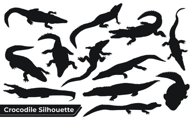 Collection of crocodile Silhouette in different poses