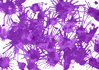 Violet spots, blots, splashes, drops spotted abstract texture with trendy colors of the year. Watercolor hand drawn pattern with fashion velvet violet and purple spots.