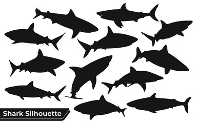 Collection of animal Shark Silhouette in different poses