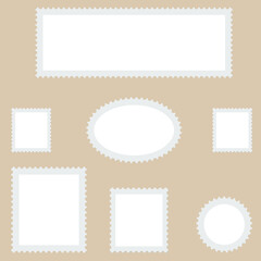 set of vintage frames Set of frames of blank postage stamps - stock vector. On a brown background.