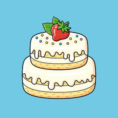 Big strawberry cake isolated cartoon vector